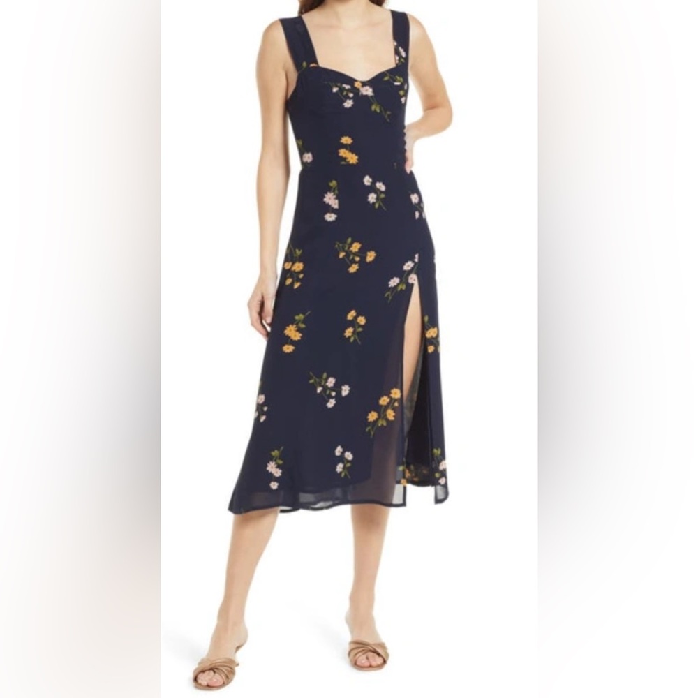 Reformation Fulton Midi Dress | Navy Floral | Size 6